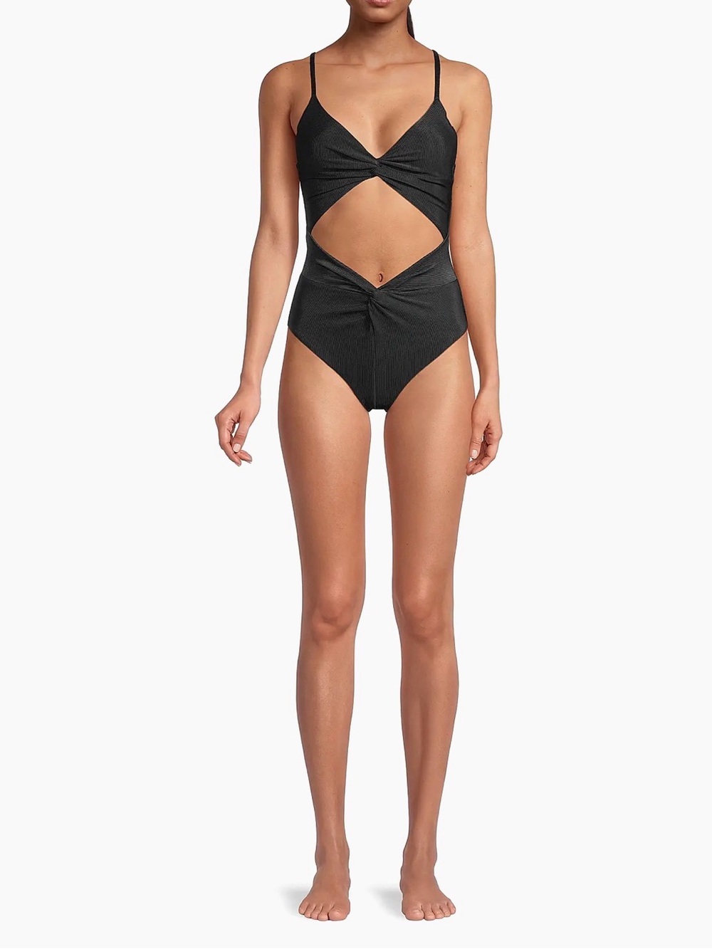 Beach Riot Aviva Cut-Out One-Piece Swimsuit Black Ribbed | Medium